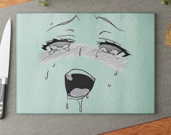 Anime Glass Cutting Board, Ahegao Face Girl