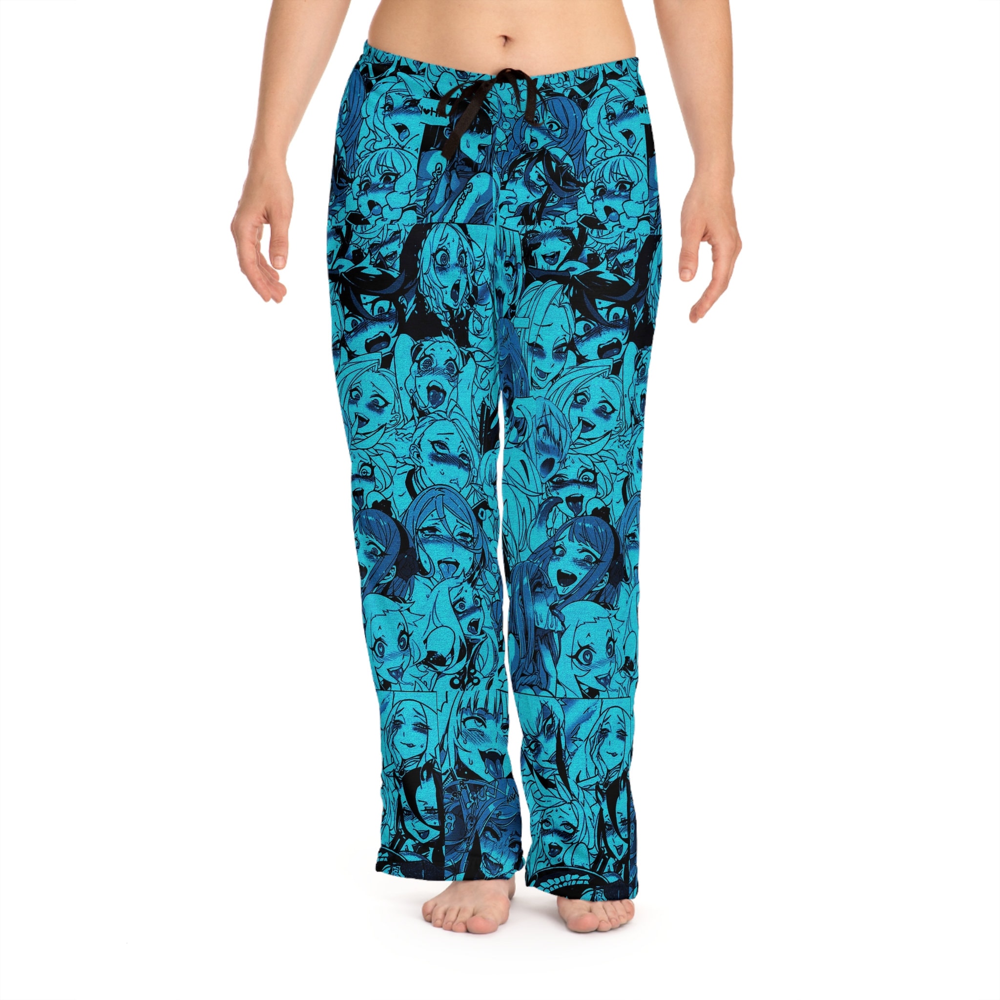 Women's Anime Pajama Pants, Deep Blue Ahegao Girls Pattern