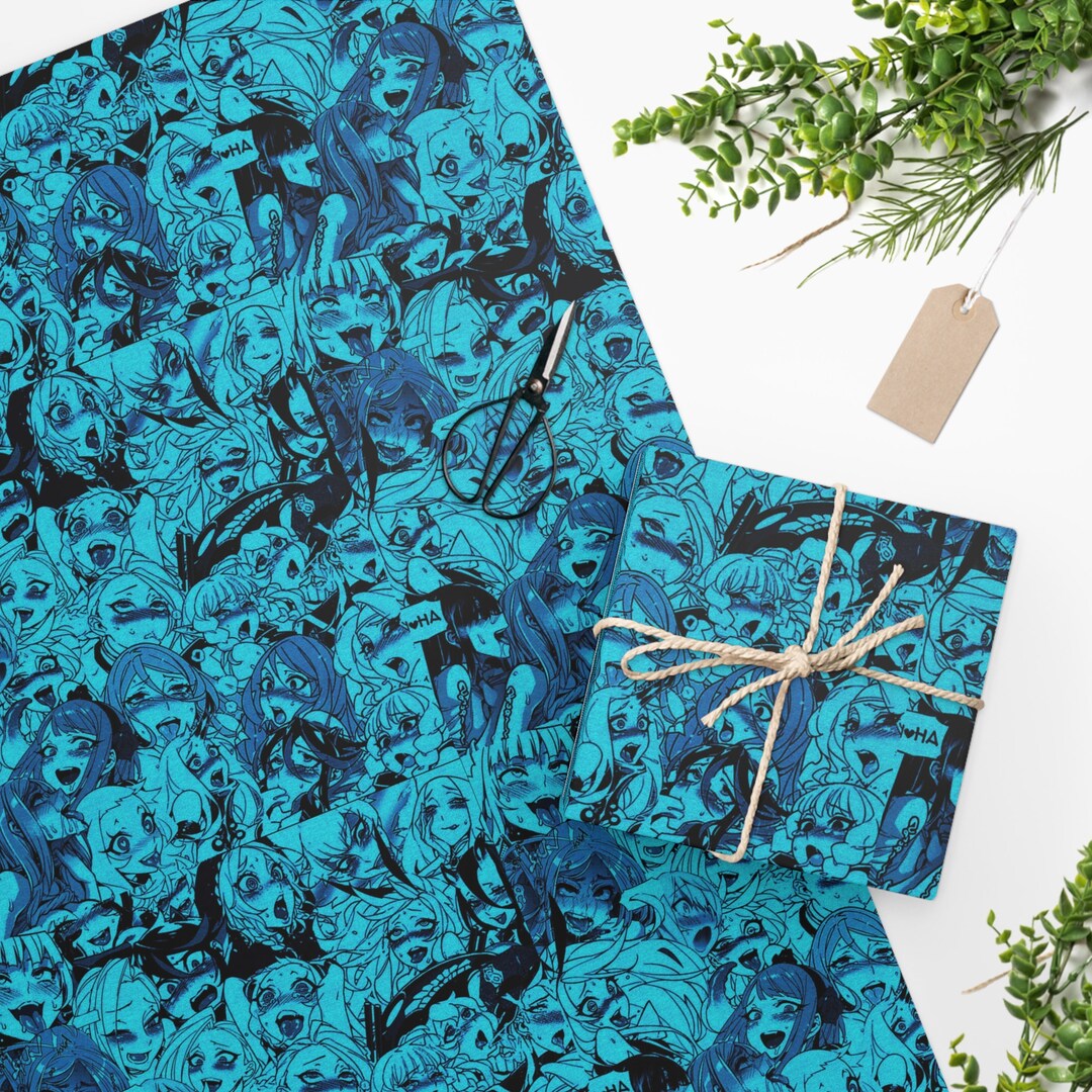 Anime Wrapping Paper Ahegao Pattern Deep Blue Girls Etsy