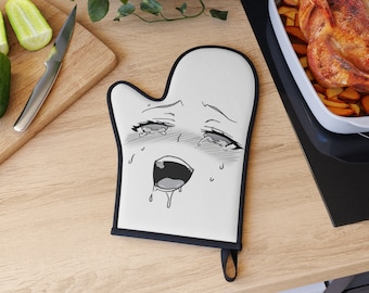 Anime Oven Glove, Ahegao Baking Mitts, Anime Girl Kitchen Glove, Otaku Home Decor