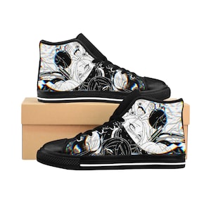 Women&#39;s Anime Classic Sneakers, 3D Yin Yang Ahegao High-top Skate Shoes
