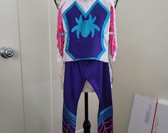 Ghost Spider Kids Costume Outfit for Girls, Two-Piece Hero , Vibrant Purple and Blue
