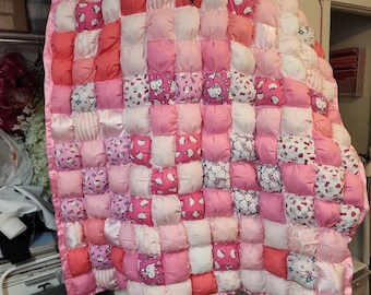 Soft Handmade Puff Quilt featuring Hello Kitty
