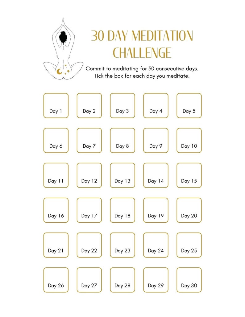30 Day Gold Meditation Tracker - Etsy
