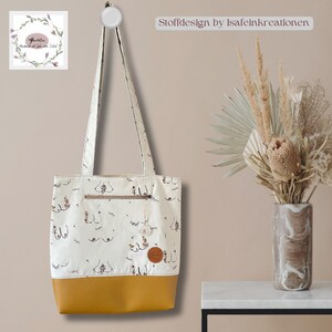 Shoppertasche personalisierbar, Boobie Bag, Einkaufstasche mit Reißverschluss Fach, Stofftasche mit Kunstleder, Geschenk Hebamme