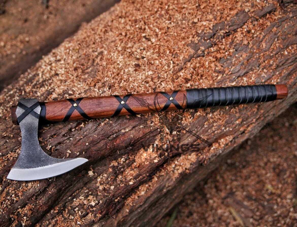RAGNAR VIKING AXE Larp Camping Axe With Rose Wood Etsy