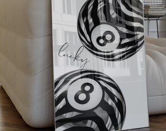 Zebra 8 Ball Lucky Print: Glam Room Decor | Digital Download