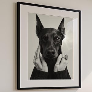 Doberman Poster - Black & White Luxury Fashion Print, Modern Chic Decor, Bold Edgy Aesthetic, Trendy Apartment Decor, Digital Download