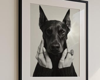 Impression mode doberman : décoration de luxe noir et blanc, téléchargement numérique