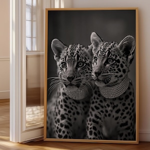 Luxury Cheetah Print Black & White Fashion Photography Wild Cubs Wall Art Chic Glam Room Decor Hypebeast Digital Print