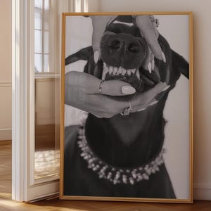 Doberman Print - Luxury Wall Art, Black & White Photography, Fierce Canine Poster, Chic Decor, Urban Fashion Aesthetic, Digital Download