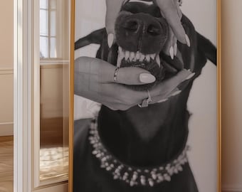 Doberman Print - Luxury Wall Art, Black & White Apartment Art, Fierce Canine Poster, Chic Decor, Urban Fashion Aesthetic, Digital Download