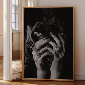 Impresión de pantera de lujo Fotografía en blanco y negro Póster de moda de gato salvaje Decoración de habitación elegante y glamurosa Impresión digital Vogue