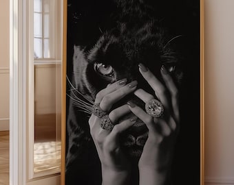 Luxury Panther Print - Black & White Photography, Wild Cat Fashion Poster, Modern Chic Decor, Urban Fashion Aesthetic, Digital Download