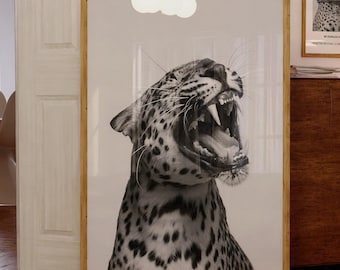 Leopard Poster - Luxury Fashion Print, Black & White Wall Art, Monochrome Aesthetic, Vintage Photography, Chic Girly Decor, Digital Download