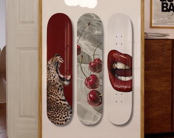 Trendy Leopard Skateboard Poster Hypebeast Digital Print Fashion Girly Room Cherry Kiss Lips Poster voor Dorm Decor: