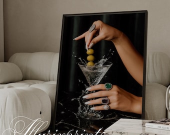 Poster Martini di lusso, stampa femminile chic, arredamento glamour per carrello bar, arte murale femminile per dormitorio e appartamento