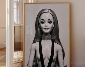 Retro Doll Print Girly Wohnheim Dekor schwarz & weiß Poster Luxus Digitaler Download