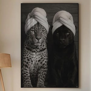 Leopard & Panther Spa Print - Girly Decor, Jungle Cat Poster, Black and White Wall Art, Wild Cat Photography, Luxury Fashion Digital Print