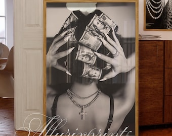 Fashion Wall Art | Model with Money Hair Rollers Print | Modern Chic Decor | Digital Download