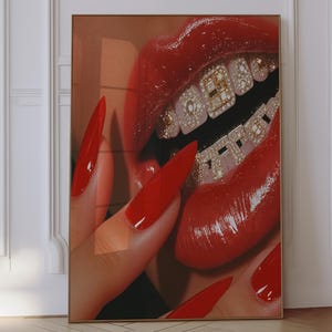 Red Lips Grillz Print: Edgy Glam Wall Art | Digital Download
