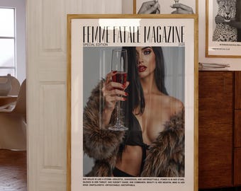 Femme Fatale Magazine Cover Print, Retro Fashion Wall Art, Modern Chic Decor, Trendy Apartment & Dorm Wall Art