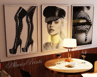 Set van 3 galerijafdrukken - zwart-wit chique prints, slaapzaal en appartement girly decor DIGITAAL