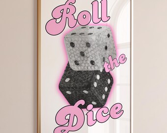 Stampa "Lancia i dadi" - Poster retrò pop art rosa portafortuna, decorazione murale estetica alla moda per dormitori e appartamenti