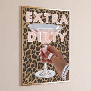 Retro Wall Art - Extra Dirty Martini Pink Cocktail Poster, Trendy Bar Cart Decor, Chic Girly Aesthetic, Alcohol Art Print, Digital Download
