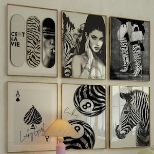 Luxury Set of 6 Prints Black & White Trendy Gallery Wall Art Vintage Fashion Poster Hypebeast Aesthetic Modern Chic Decor Y2K Apartment Art
