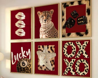 Red Leopard Print Set: Coquette Girly Wall Art (Digital Download