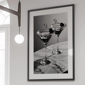 Martini Print Schwarz & Weiß Cocktail Poster Trendige Bar Warenkorb Wand Kunst Bar druckbare Vintage Getränk Digitaldruck