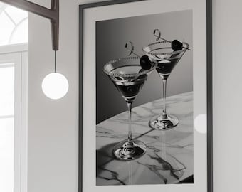 Martini Cocktail Print: Black & White Bar Cart Art Digital Print