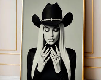 Retro Cowgirl Portrait Print: Edgy Western Wall Art | Digital Download