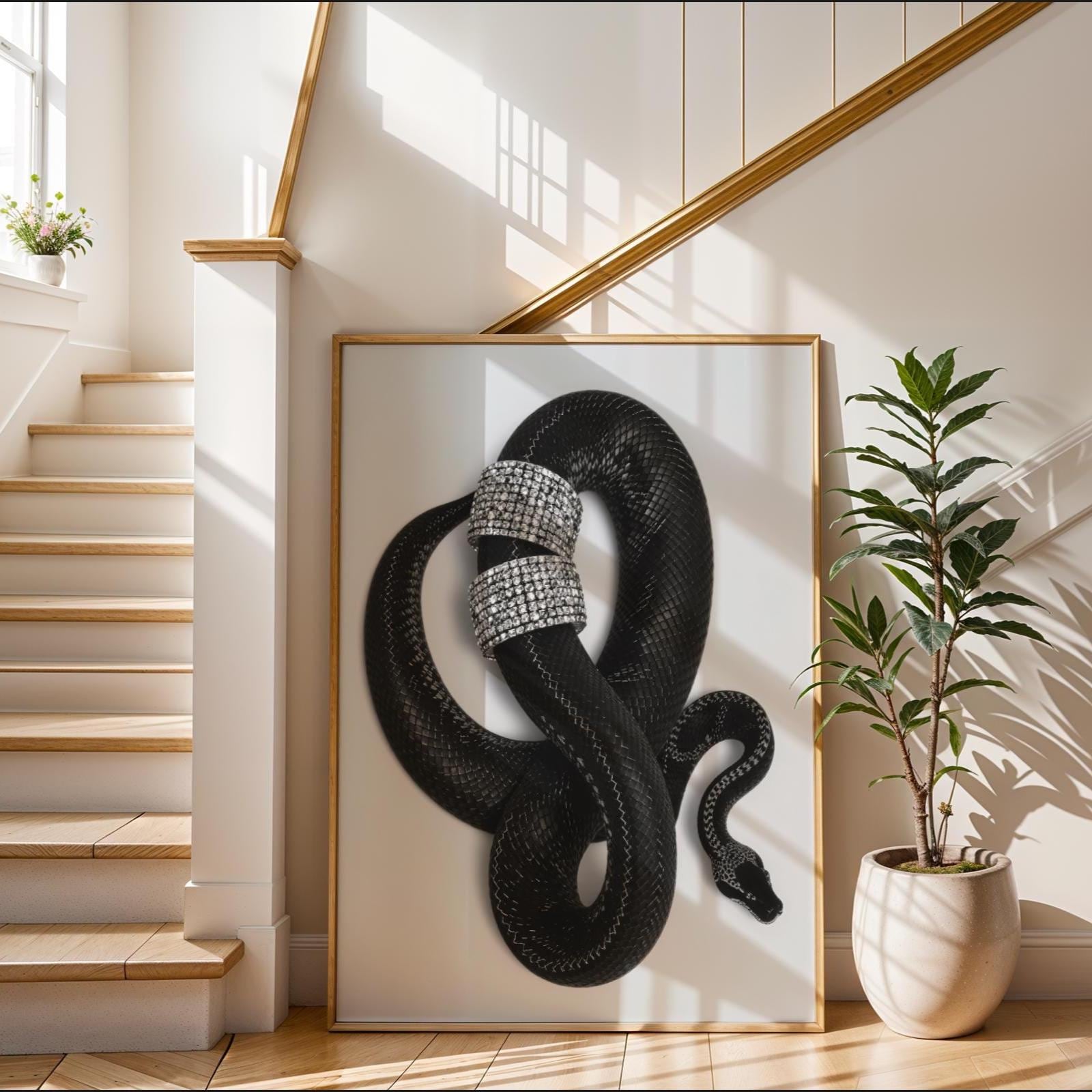 Snake Poster, Monochrome Aesthetic, Black & White Wall Art, Luxury Fashion Photography, Girly Room Decor, Glam Art Print, Digital Download