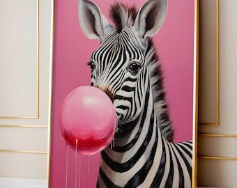 Zebra Bubblegum Print: Funny Animal Wall Art | Digital Download