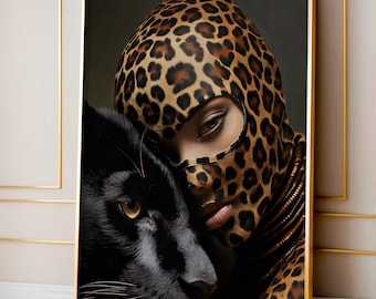 Leopard Balaclava Woman & Black Jaguar Art Print (Digital Download)