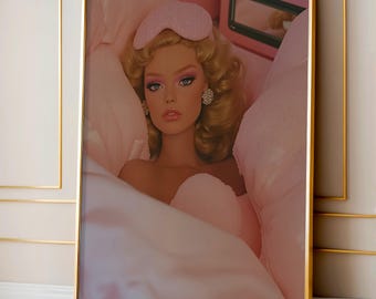 Pinke Modepuppe Poster: Glam Room Wandkunst (Digitaler Download)