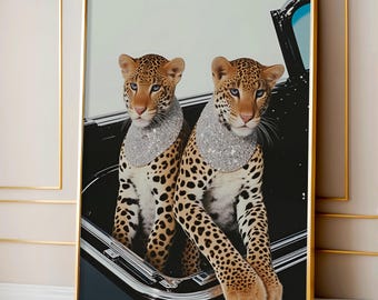 Retro Leopard Poster, Y2K Fashion Decor, Dorm & Apartment Wall Art, Chic Luxury Digital Print