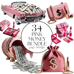 Pacchetto Clipart di denaro rosa / Banconote da un dollaro Boss Babe PNG / Clip Art di denaro glamour / Download digitale per agende, adesivi, magliette e marchi