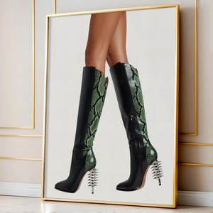 Chic Fashion Heels Art Print: Trendy Boots Wall Decor for Glamorous Rooms, Retro Femme Fatale Poster