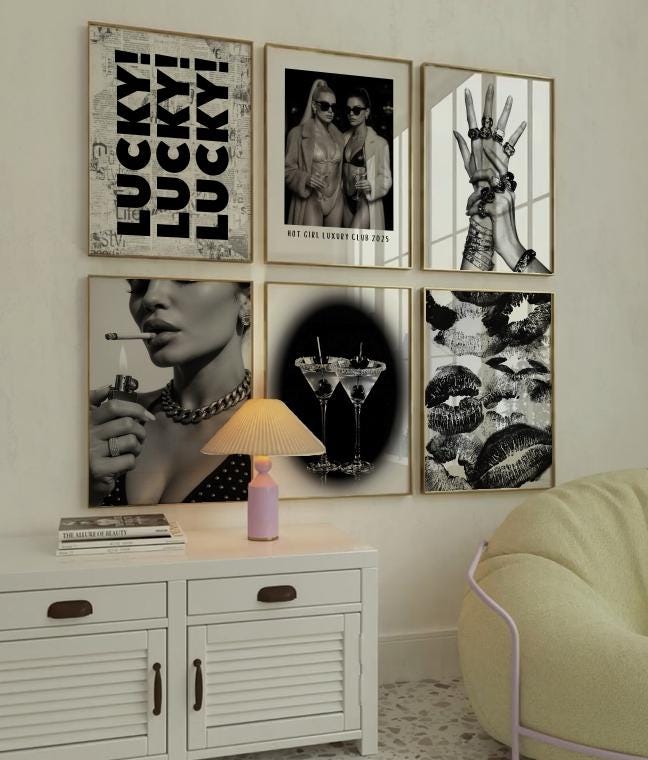 Set of 6 Trendy Chic Prints - Hypebeast Aesthetic, Luxury Fashion Wall Art, Bold Black & White Art, Edgy Vogue Style Decor, Digital Print