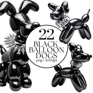 Ballon Hund Clipart - Funky Cartoon Hund Grafiken, 22 hochwertige transparente PNGs, trendige Hund Printables, kommerzielle Nutzung digitale Dateien