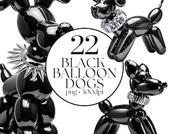 Balloon Dog Clipart - Funky Cartoon Dog Graphics, 22 High Quality Transparent PNG&#39;s, Trendy Dog Printables, Commercial Use Digital Files