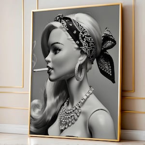 Retro Doll Print Black & White Trendy Wall Art Modern Chic Decor Fashion Aesthetic Girly Fashion Poster Bold Monochrome Digital Download