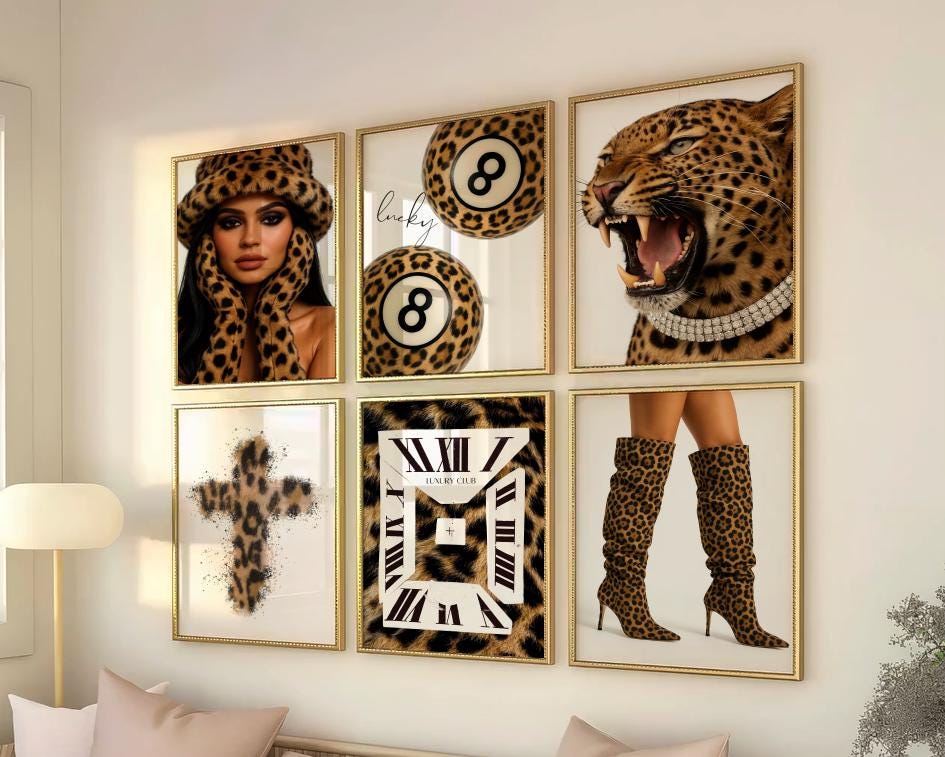 Retro Leopard Wall Art Set – 6 Trendy Posters, Y2K Fashion Decor ...