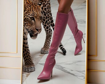 Trendy Pink Boots Print: Leopard Fashion Poster | Chic Wall Art for Teen Room DIGITAL