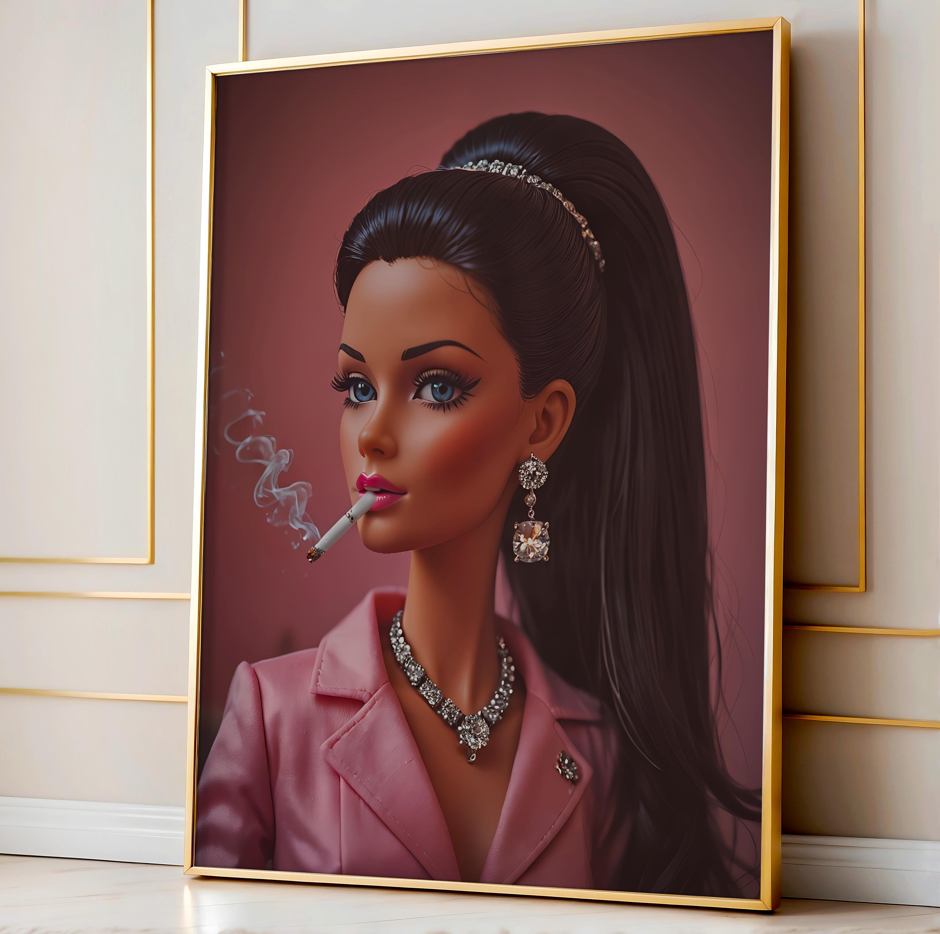 Retro Doll Poster, Doll Smoking Cigarette, Trendy Wall Art, Fashion Doll  Wall Art, Glam Room Decor, Pink Digital Download