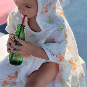 Baby & Toddler Hooded Muslin Poncho 1–5 Years Organic Cotton, Bath and Beach Cover Up