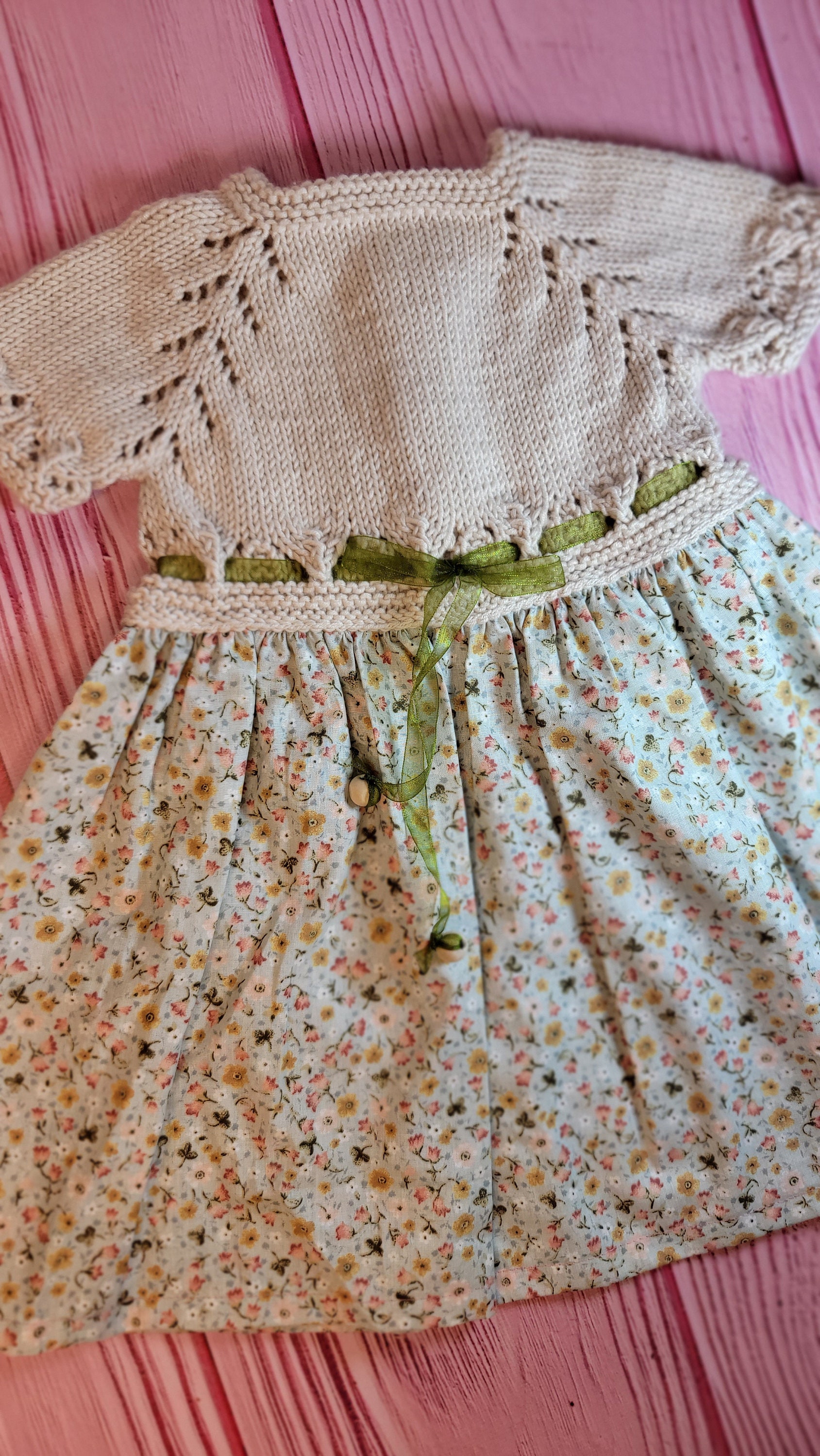 Handmade Beige Baby Dress With Floral Skirt, Beautiful Baby Outfit ...